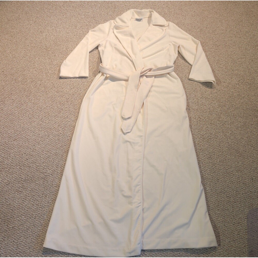 Vintage Van Raalte Robe House Coat Womens Medium Beige Velvet Soft Cozy Lounge